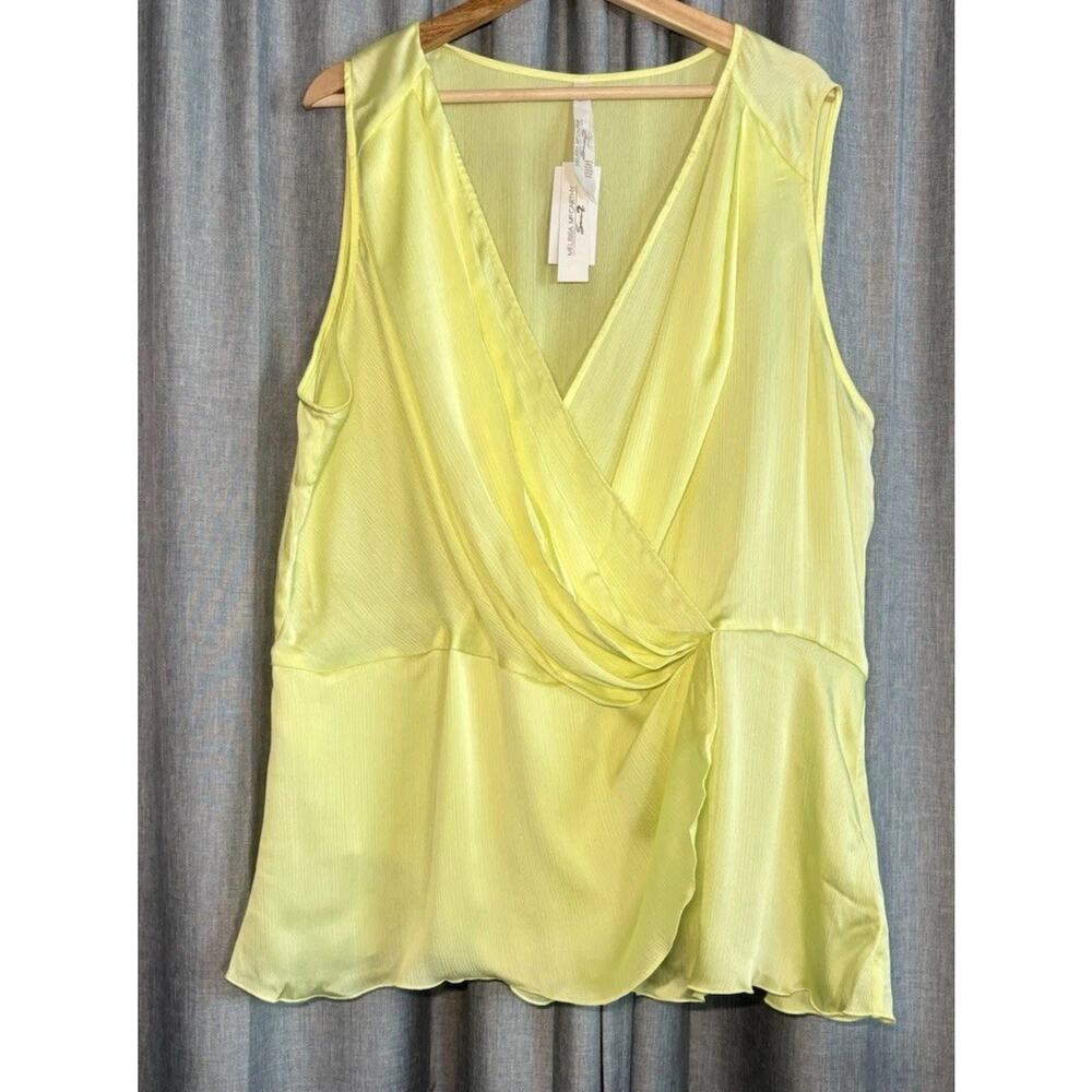 Melissa McCarthy Seven7 NWT Sleeveless Wrap Blouse Plus Size 3X Yellow Drapey